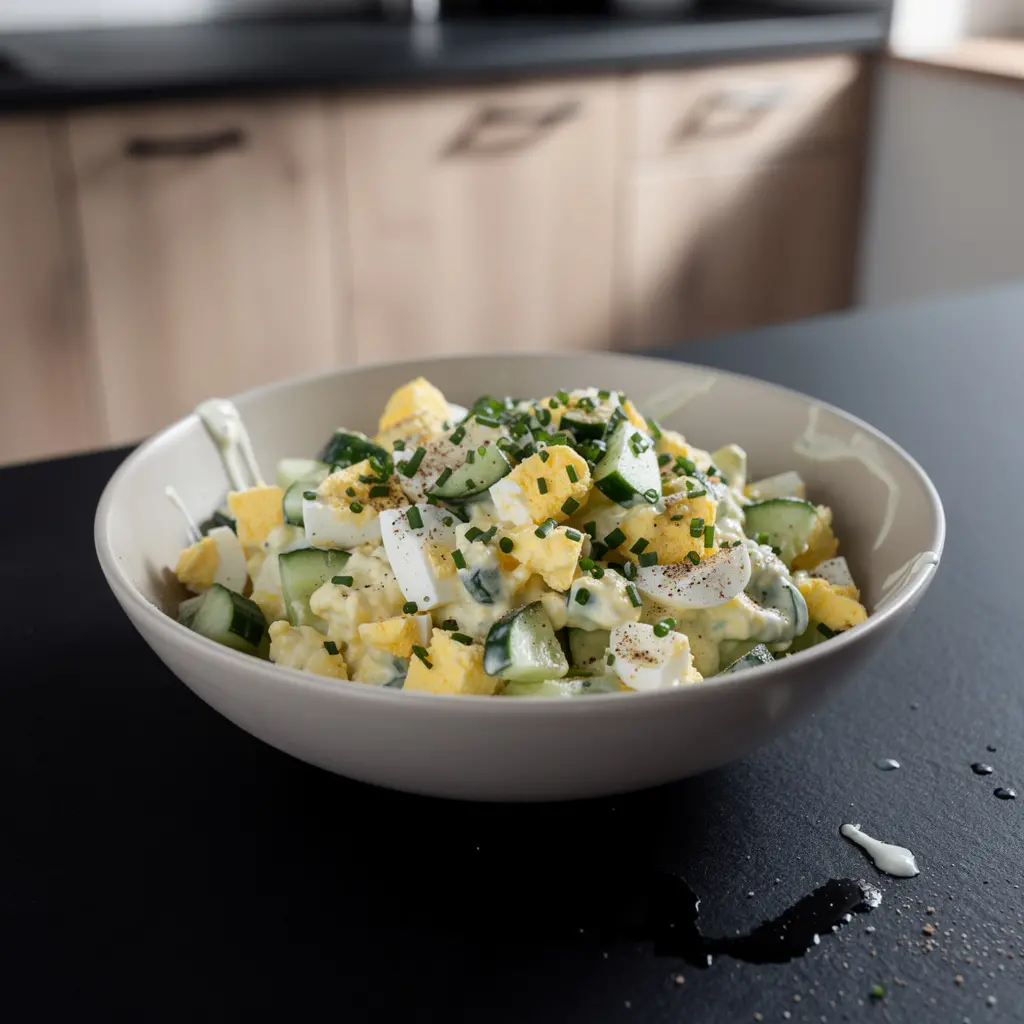 Salade allemande de petit-déjeuner aux œufs et à la ciboulette Frühstückssalat
