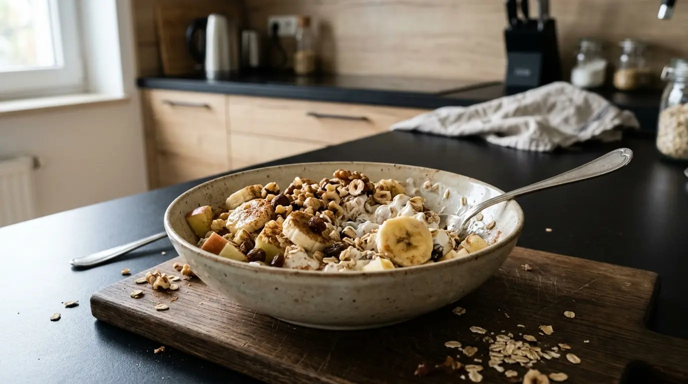 German Breakfast Salad with Yogurt and Nuts
