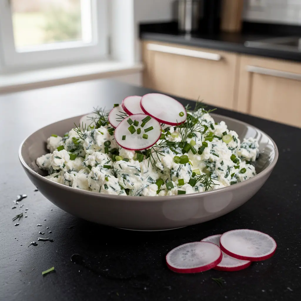 Salade allemande du petit-déjeuner au fromage blanc et aux herbes (Quark mit Kräutern)
