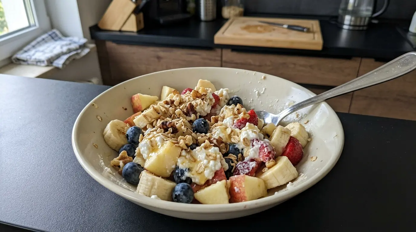 German Breakfast Quark Salad with Fruit (Quark mit Obst)