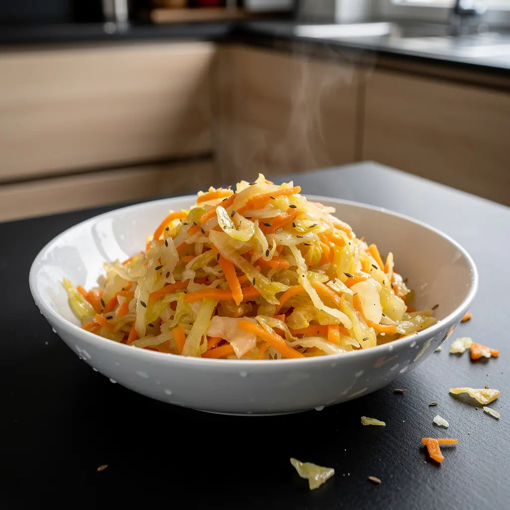 Niemiecka sałatka z białej kapusty i marchewki na ciepło