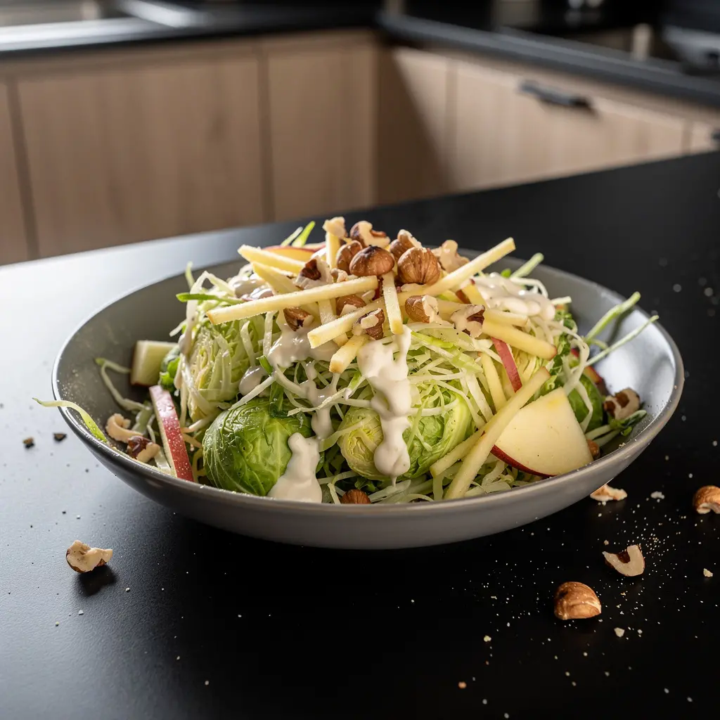 Salade allemande de choux de Bruxelles et pomme (Rosenkohlsalat cru)