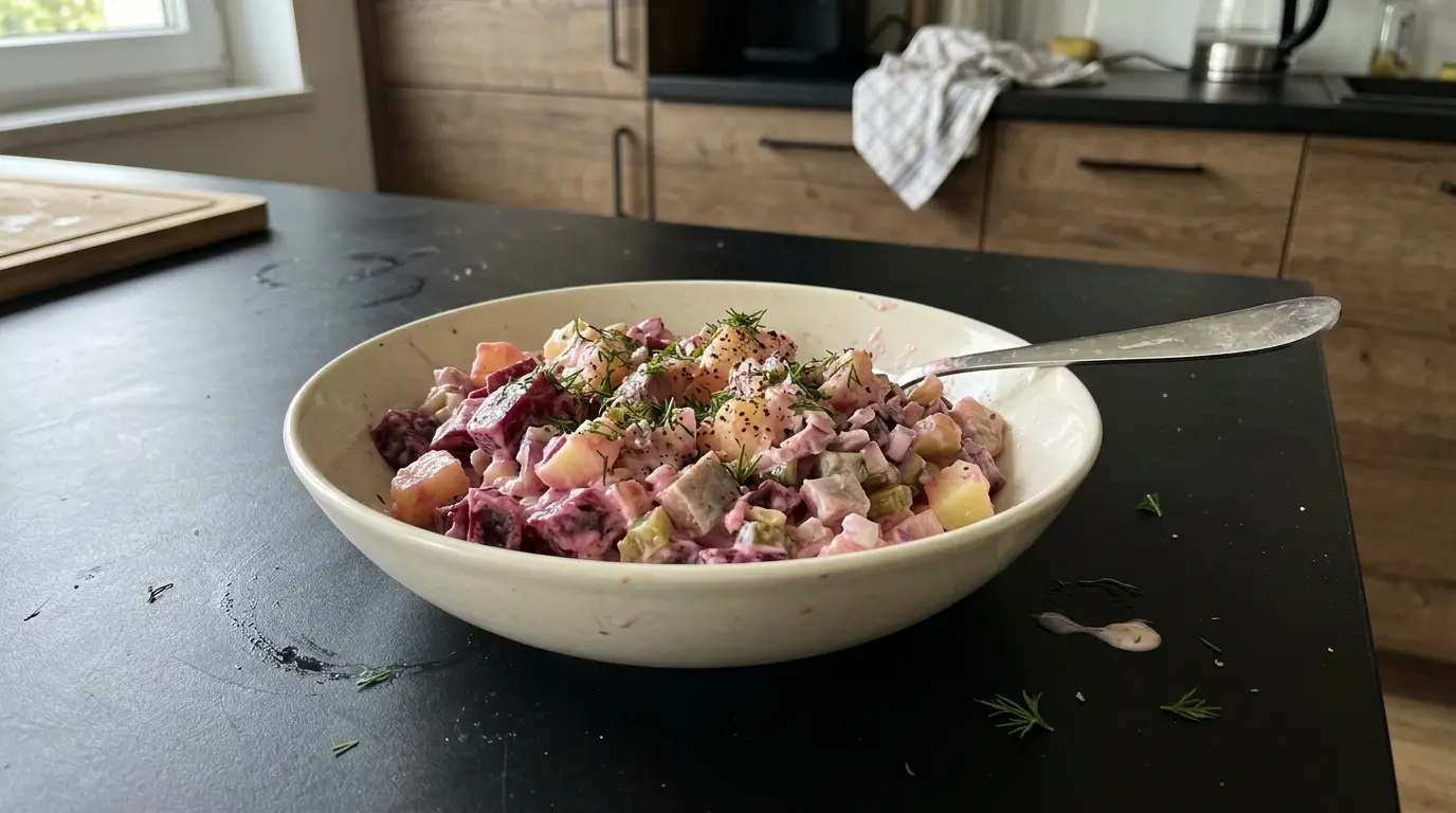 Niemiecka sałatka z buraków i śledzia Rote-Bete-Heringsalat kremowa