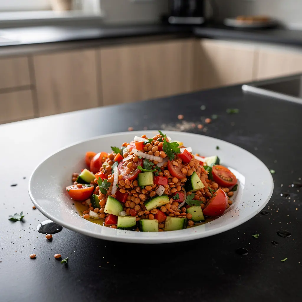 Salade allemande de lentilles corail Linsensalat froide
