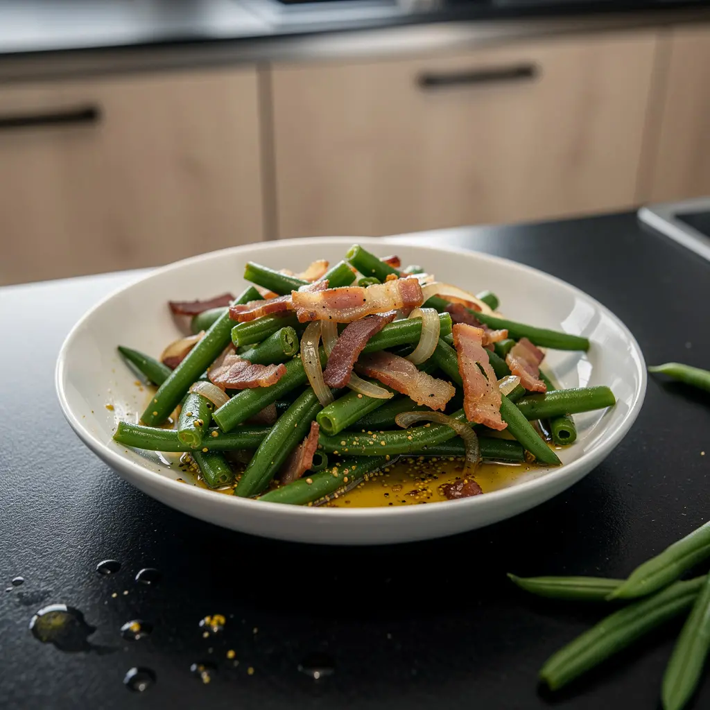 Salade tiède allemande de haricots verts et lard (Bohnensalat)