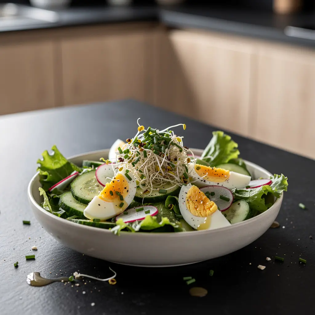 Salade allemande de printemps avec pousses et œuf (Frühlingssalat)