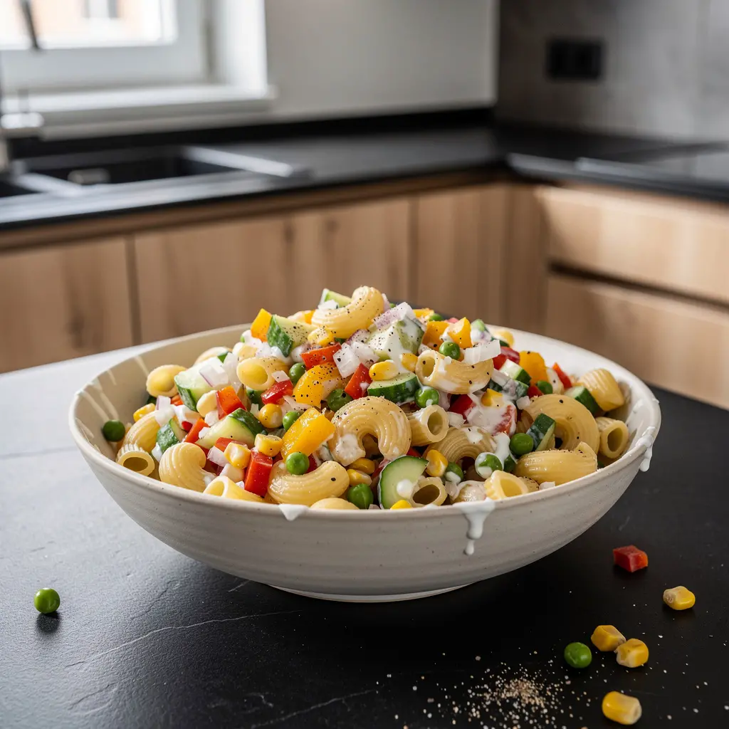Salade de pâtes allemande aux légumes – Nudelsalat coloré