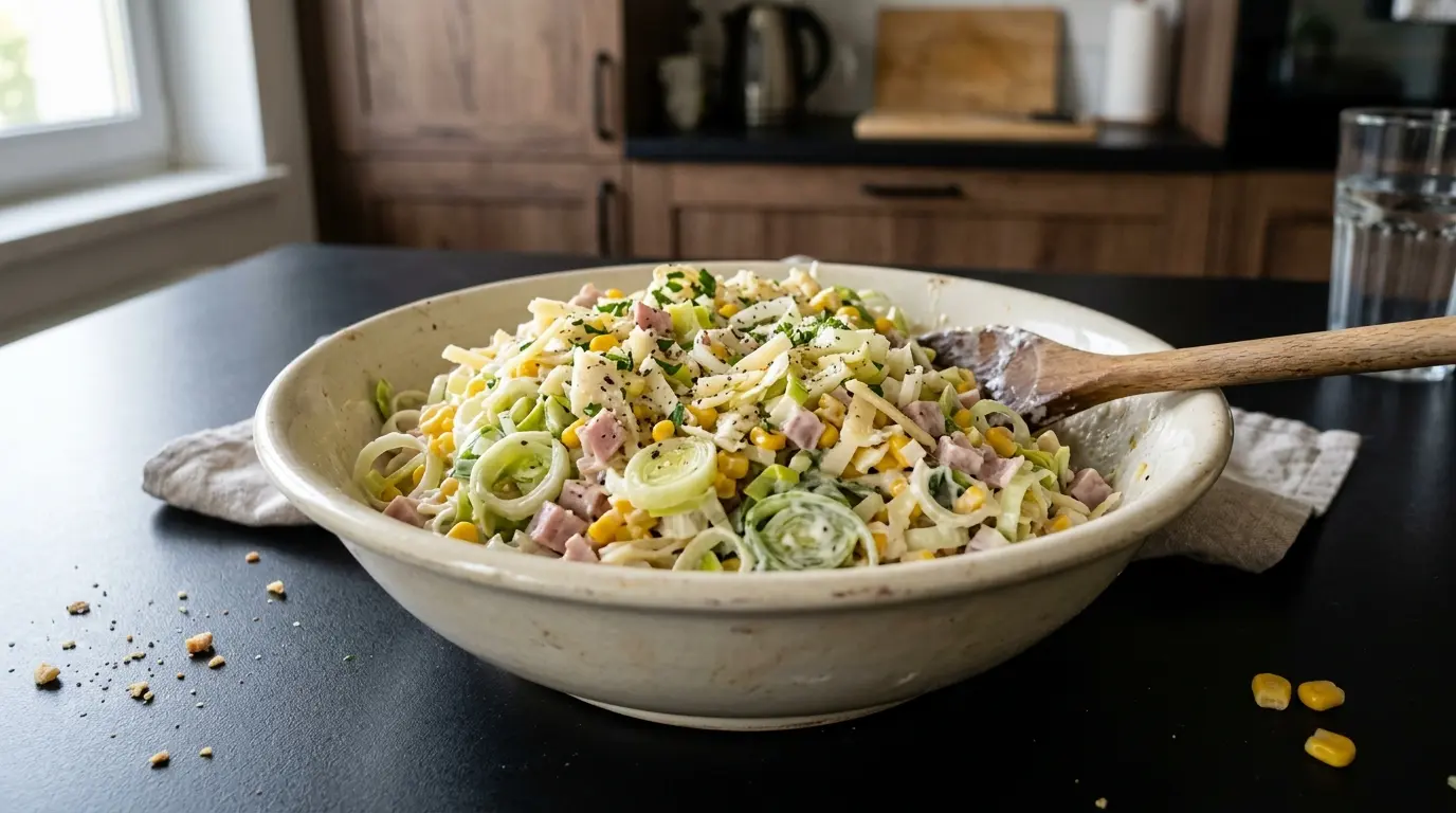 German Leek, Corn and Cheese Salad (Lauch-Käse-Salat)