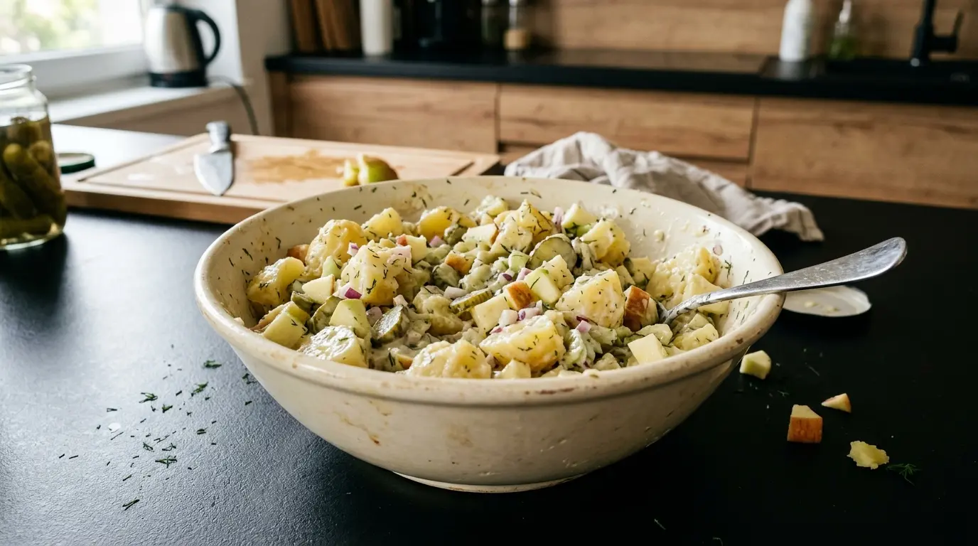 Niemiecka sałatka ziemniaczana z jabłkiem i ogórkiem
