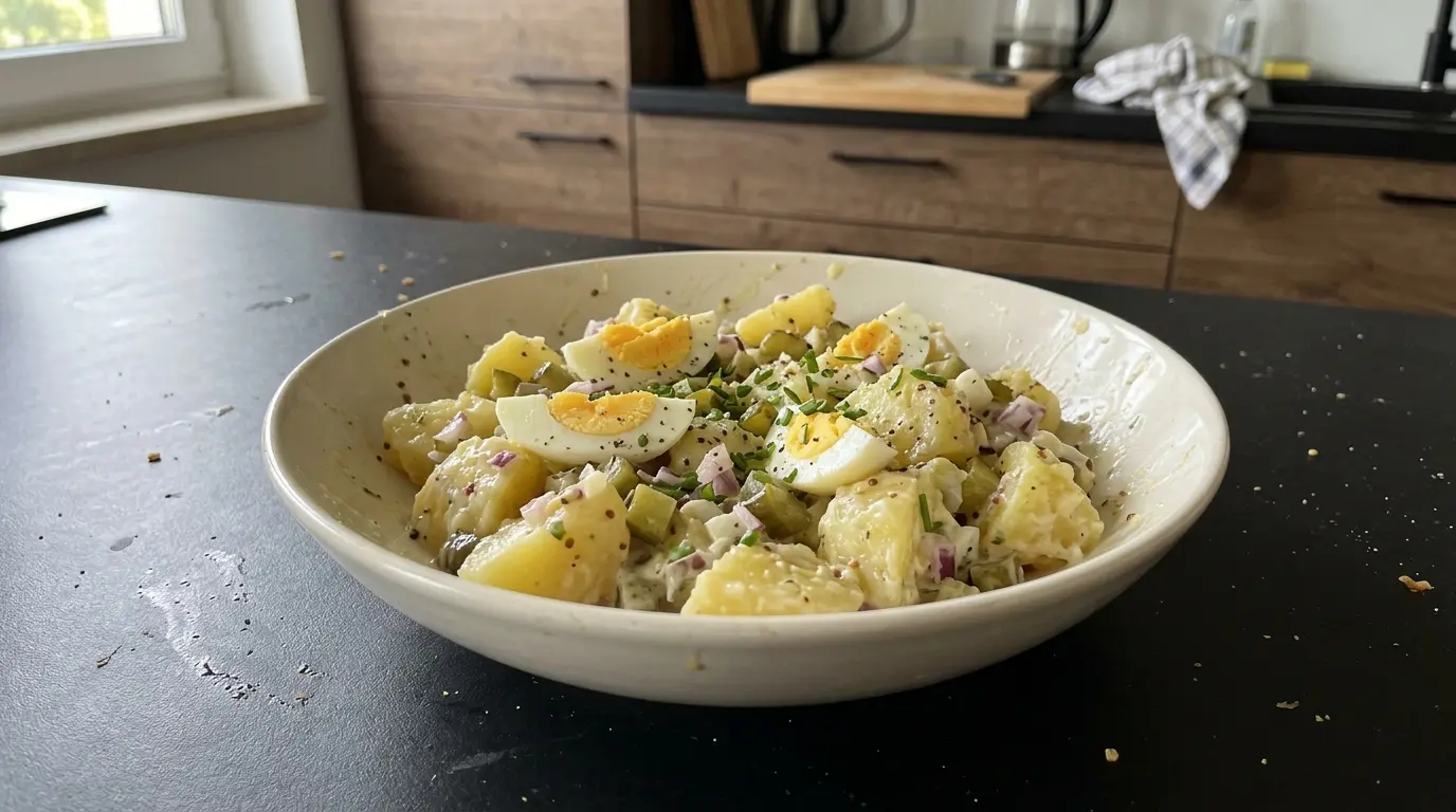 Ensalada alemana de patata con huevo Kartoffelsalat mit Ei