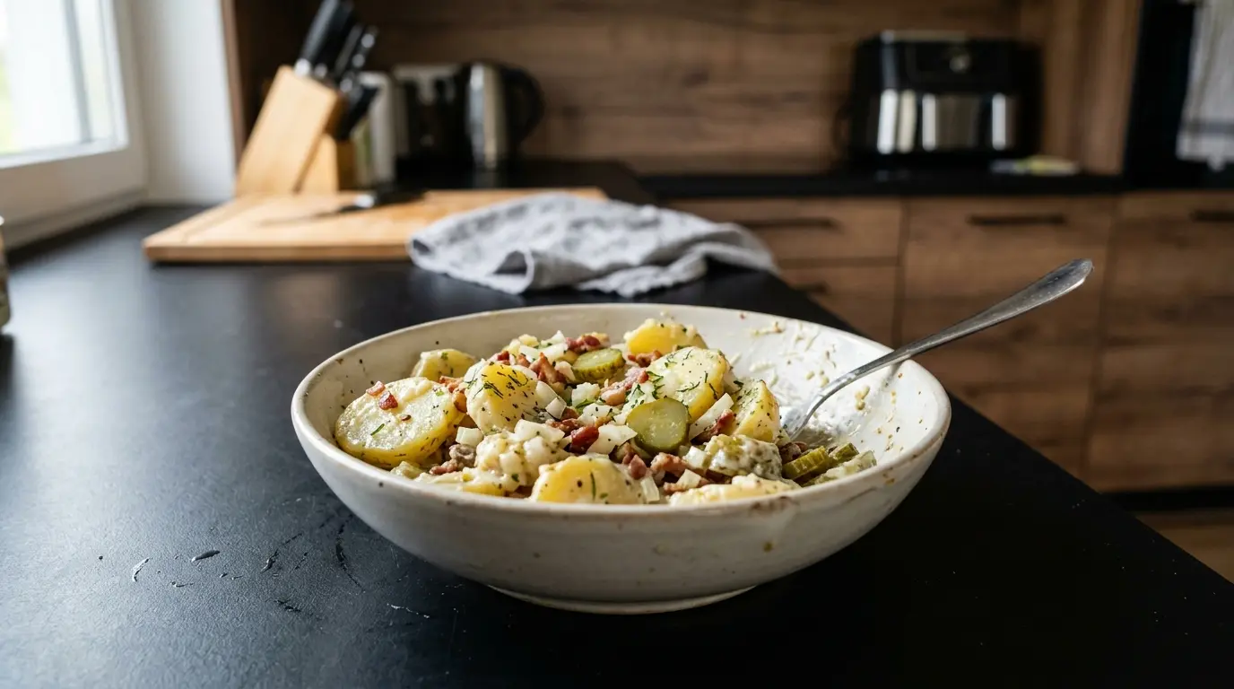 Salade de pommes de terre allemande avec mayonnaise (Kartoffelsalat)