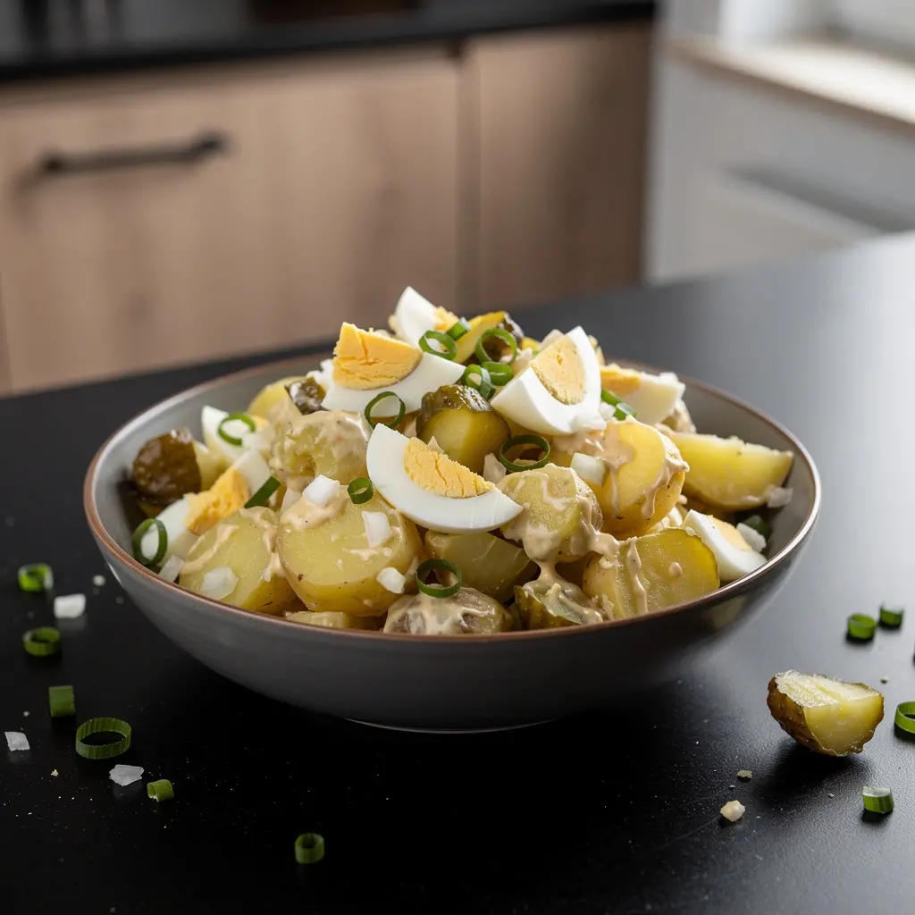 Salade de pommes de terre allemande avec mayonnaise (Kartoffelsalat)