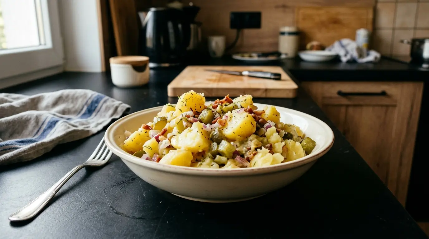 Niemiecka sałatka ziemniaczana z ogórkiem kiszonym