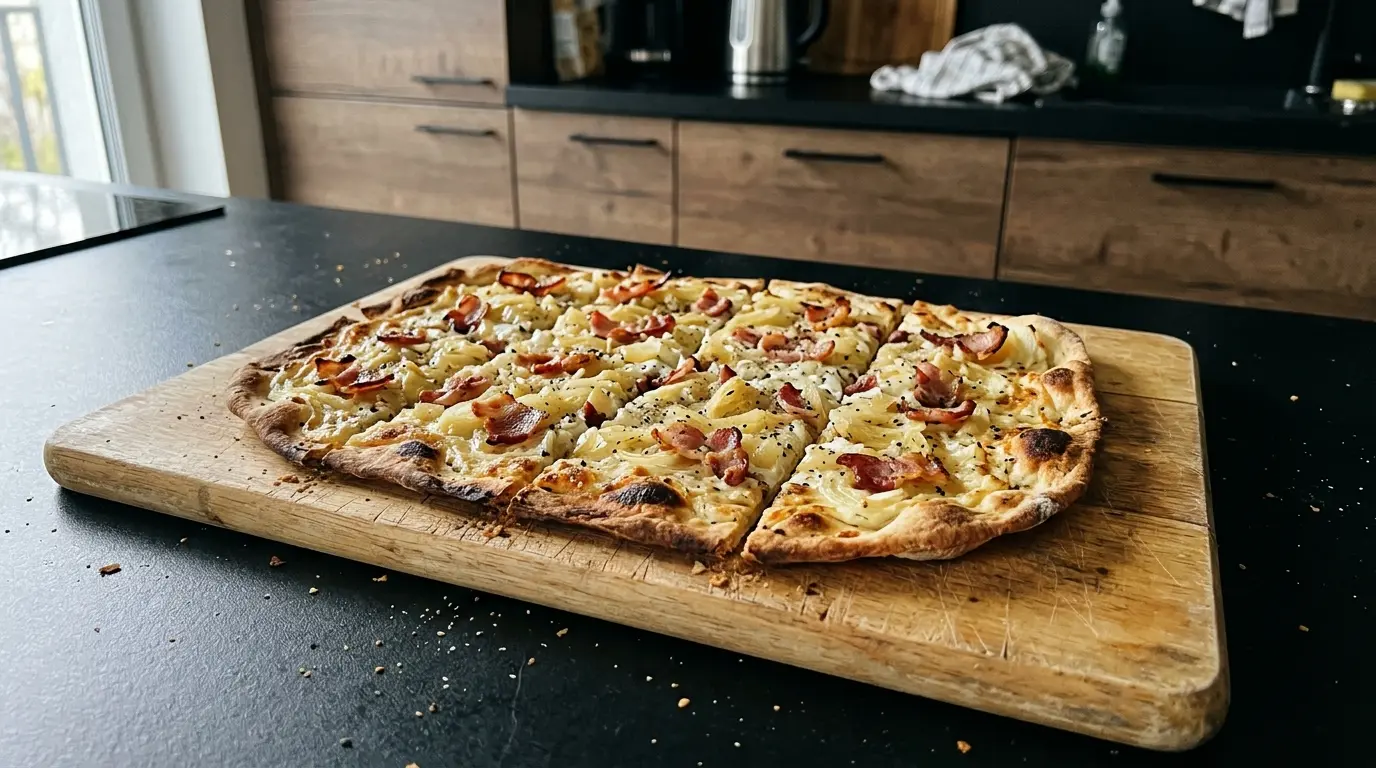 Niemiecka tarta cebulowo-boczna Flammkuchen po alzacku