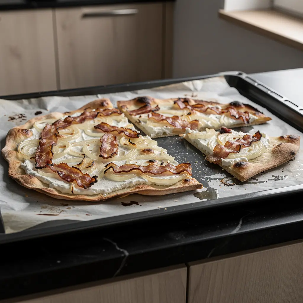 Niemiecka tarta cebulowo-boczna Flammkuchen po alzacku