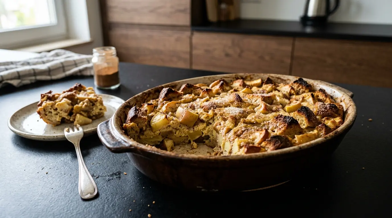 Niemiecka zapiekanka chlebowa z jabłkami Apfel-Brotauflauf
