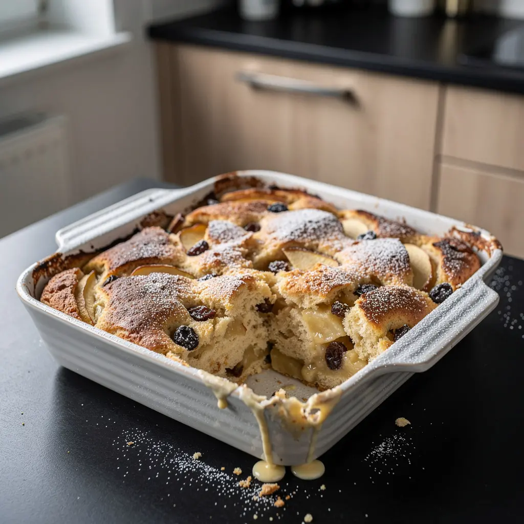 Sformato di pane tedesco con mele Apfel-Brotauflauf