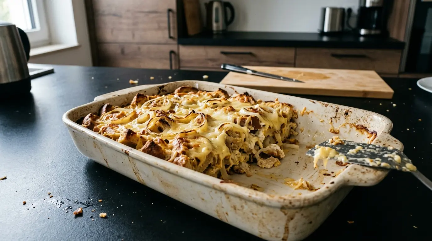 Niemiecka zapiekanka chlebowa z serem i cebulą Käseschnitten