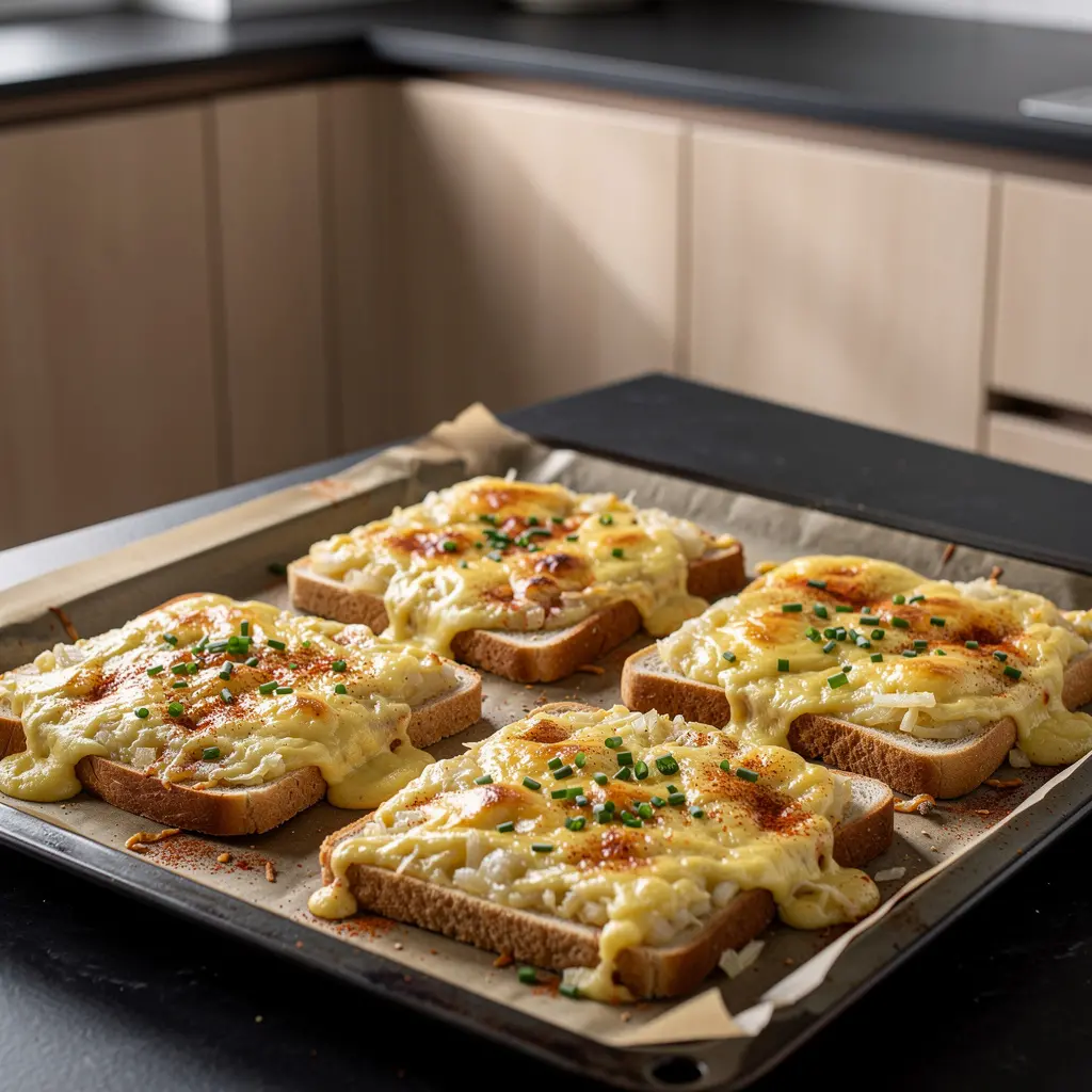 Gratin de pain allemand au fromage et à l’oignon Käseschnitten