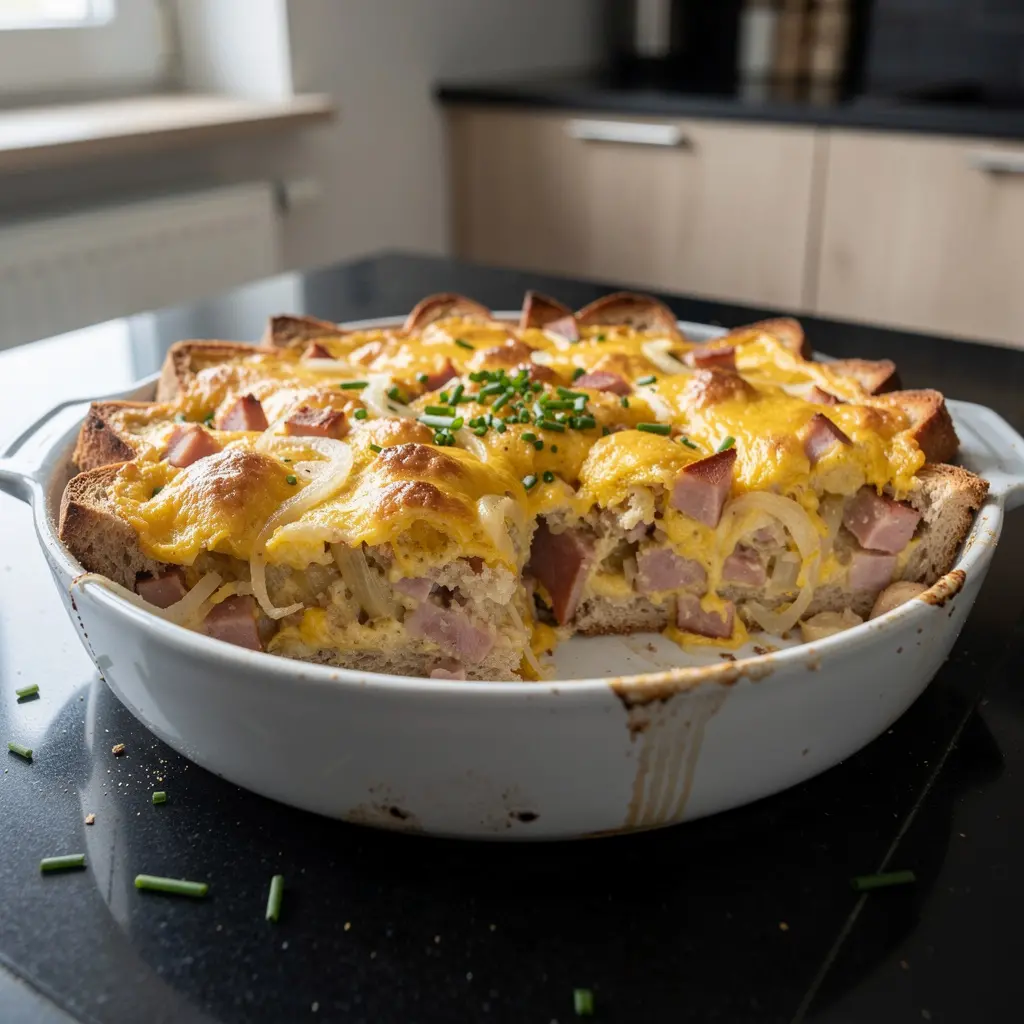 Niemiecka zapiekanka chlebowa z serem i szynką Arme Ritter pikantne