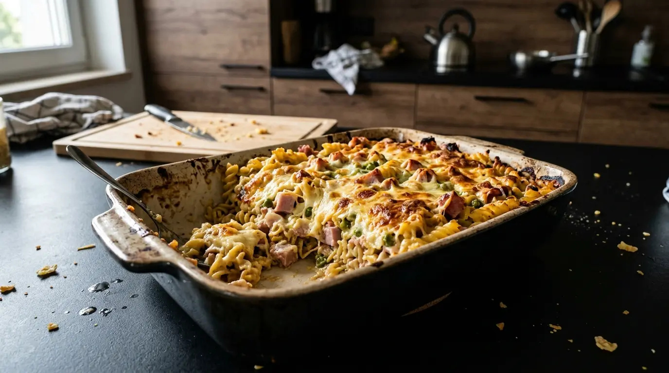 German Pasta Bake with Ham Nudelauflauf