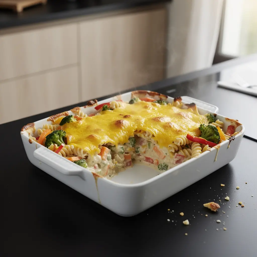 Sformato di pasta tedesco con verdure Gemüsenudelauflauf