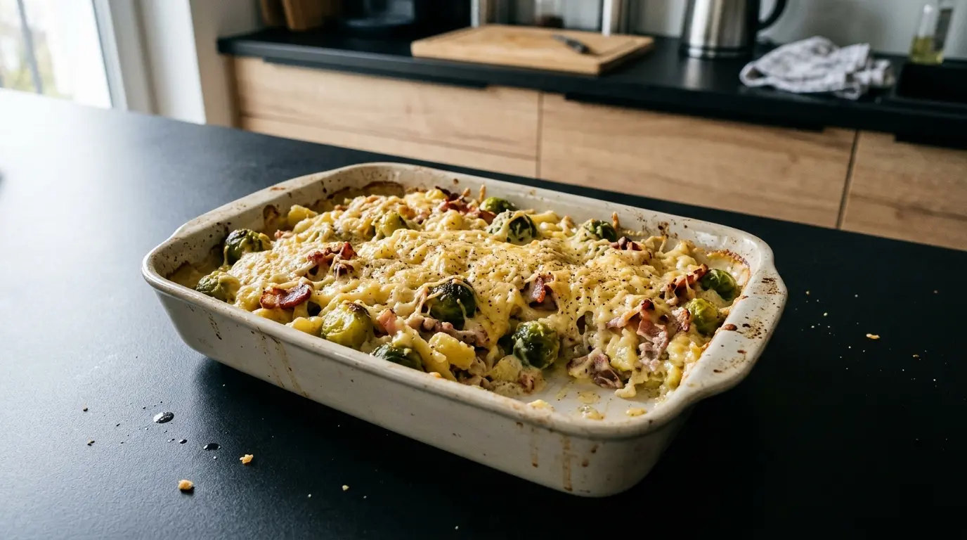 Niemiecka zapiekanka z brukselką i boczkiem