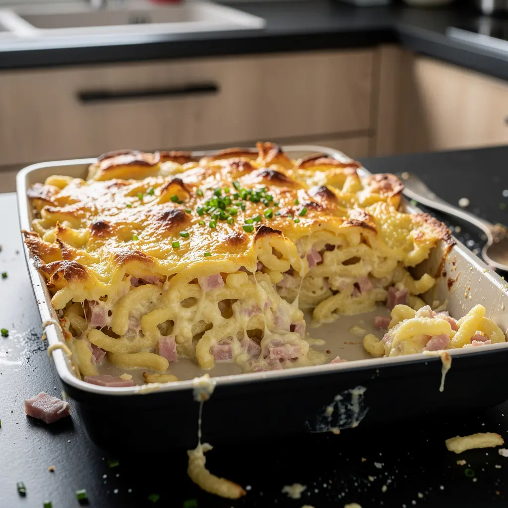 Sformato tedesco di gnocchetti e prosciutto Spätzle-Auflauf