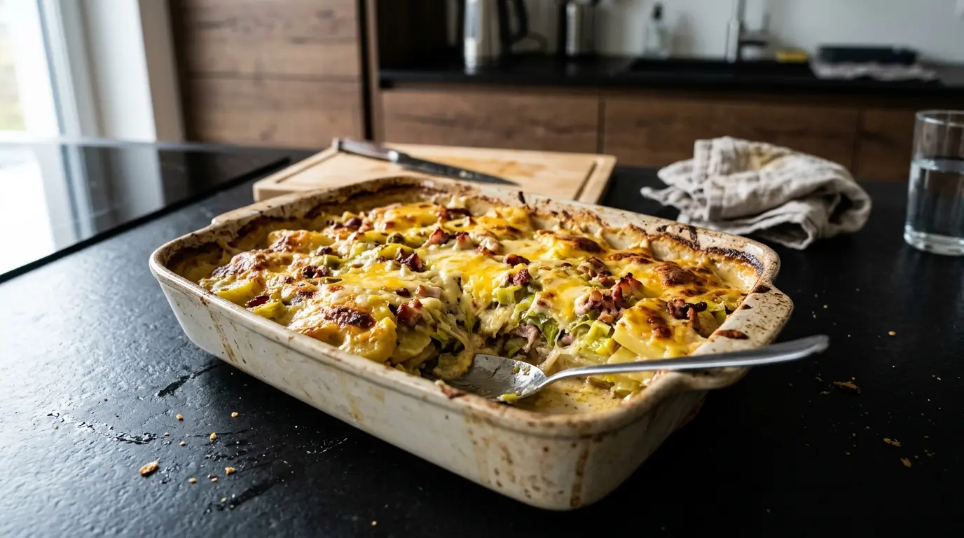Niemiecka zapiekanka z pora i boczku Lauch-Kartoffel-Auflauf