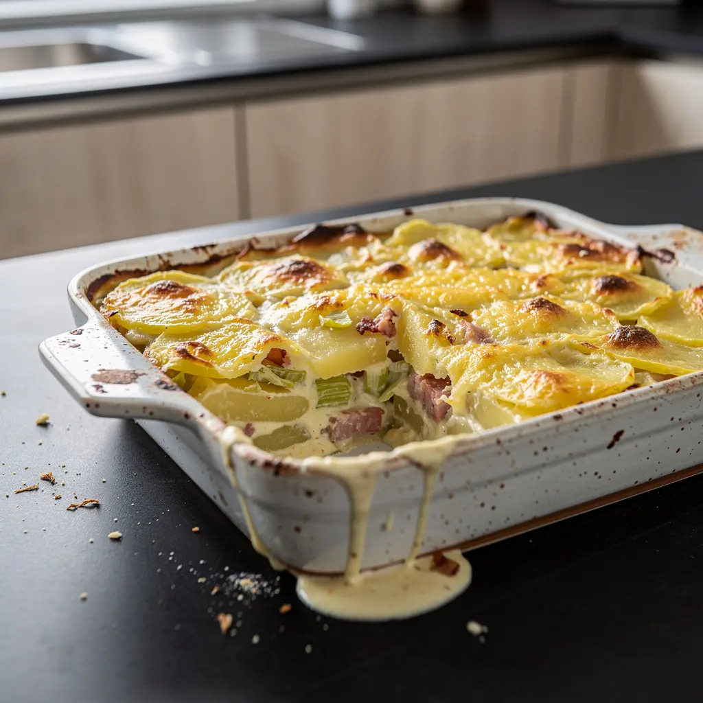 Gratin allemand de poireau, pommes de terre et lard (Lauch-Kartoffel-Auflauf)