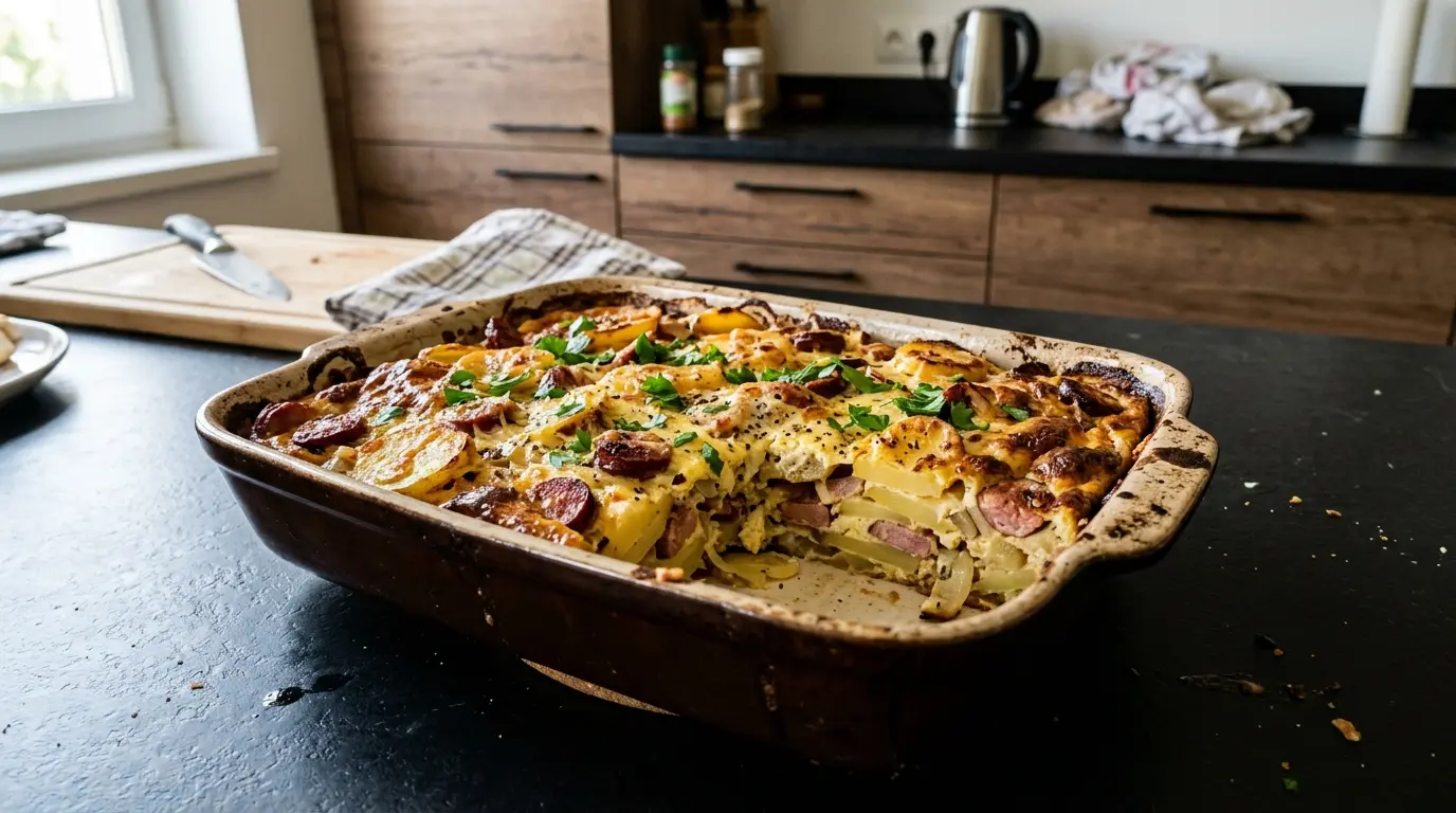 Gratin allemand de pommes de terre à la saucisse Bauernauflauf