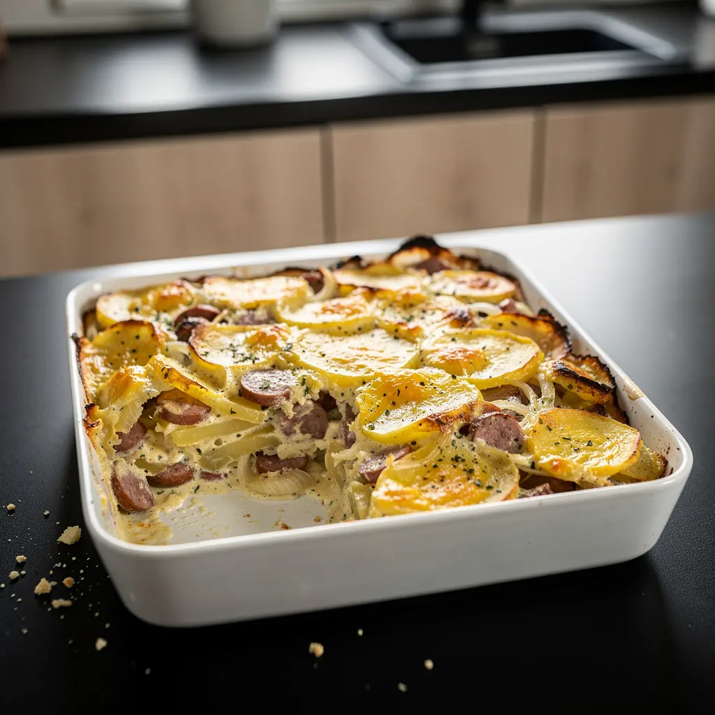 Gratin allemand de pommes de terre à la saucisse Bauernauflauf