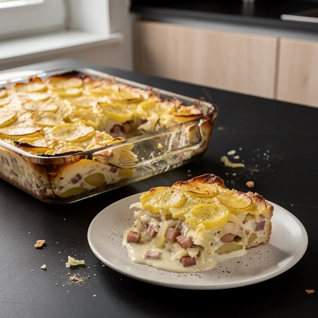 Gratin allemand de pommes de terre et chou blanc au lard (Kohl-Kartoffel-Auflauf)