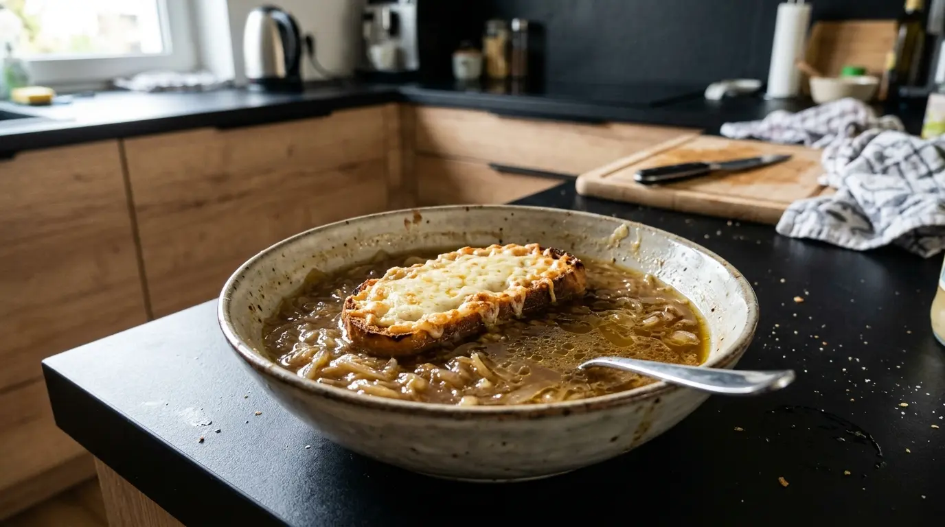 Niemiecka zupa cebulowa z grzanką serową