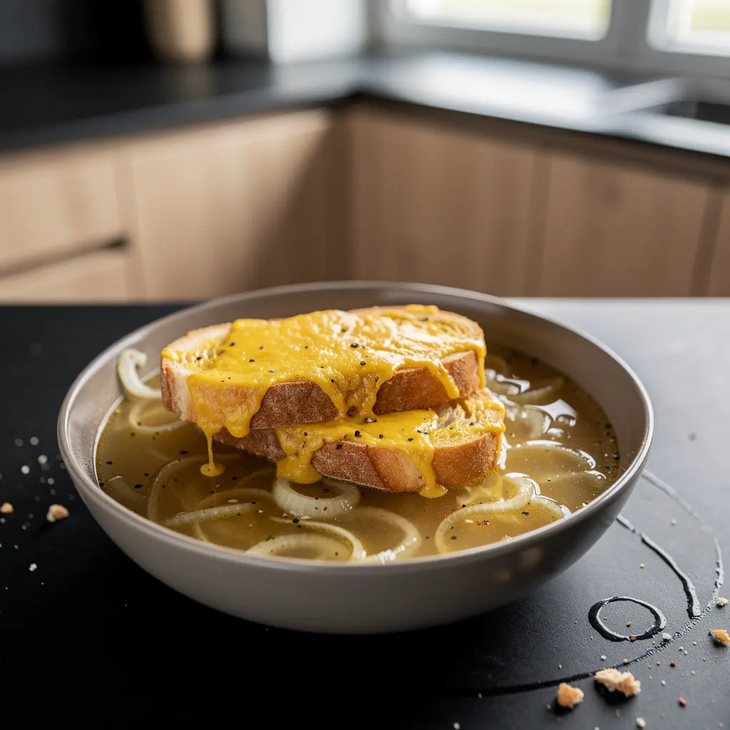 Soupe allemande à l’oignon avec croûte au fromage