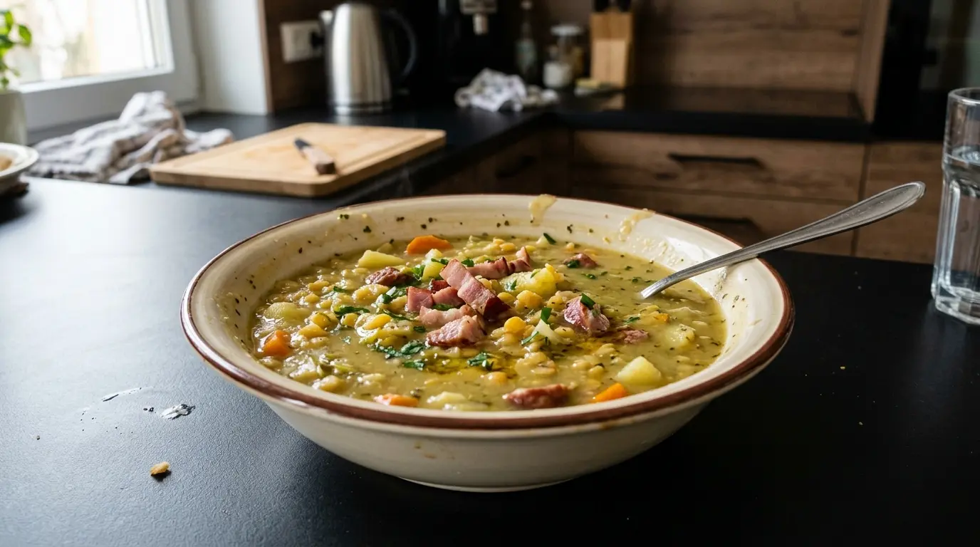 Niemiecka zupa grochowa Erbsensuppe z warzywami