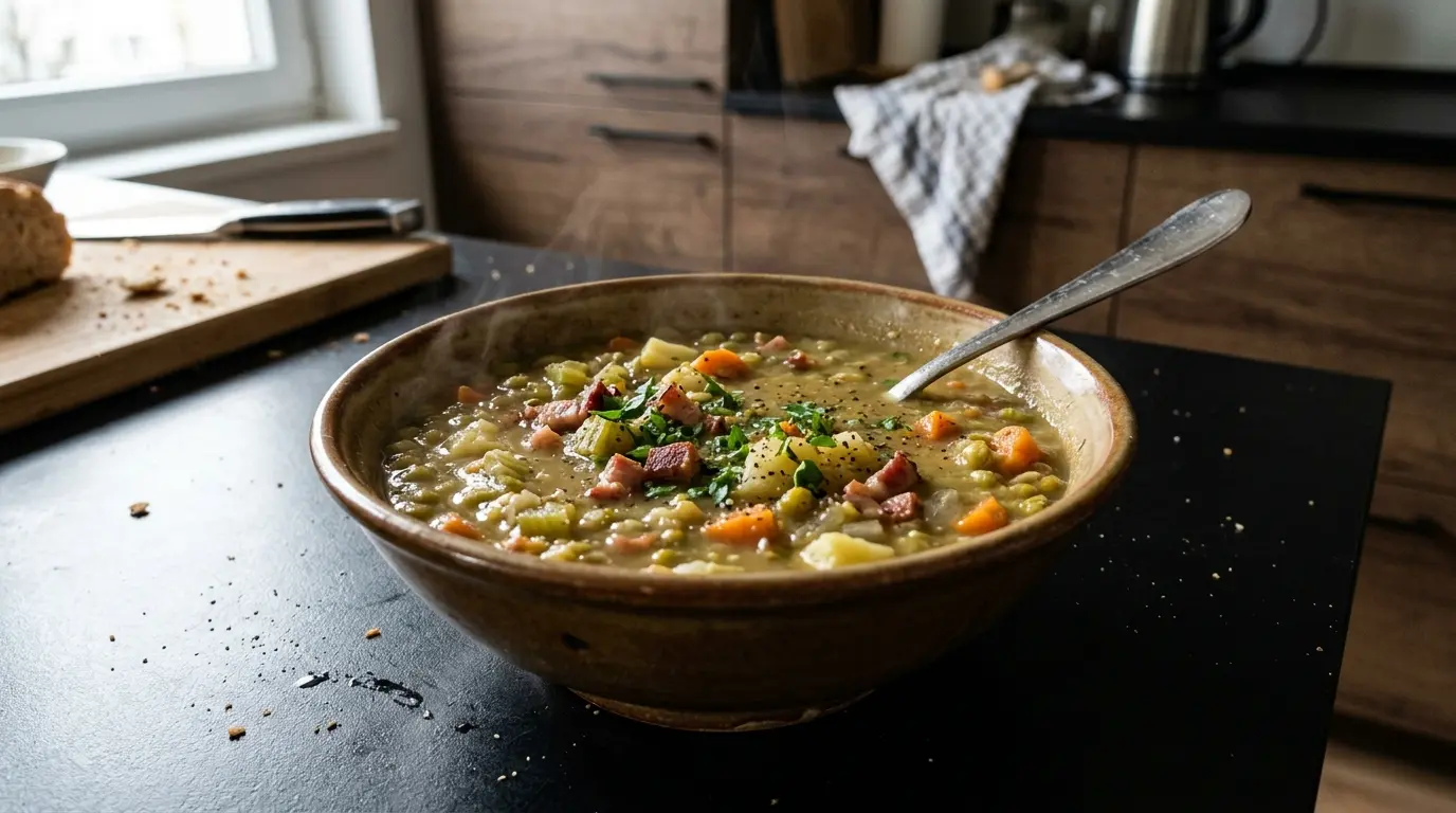 Niemiecka zupa grochowa Erbsensuppe z warzywami