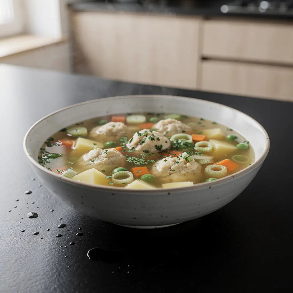Soupe allemande de légumes avec quenelles aux œufs