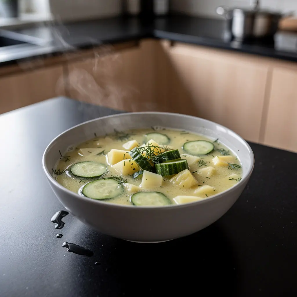 Soupe allemande de concombre à l’aneth – Gurkensuppe chaude