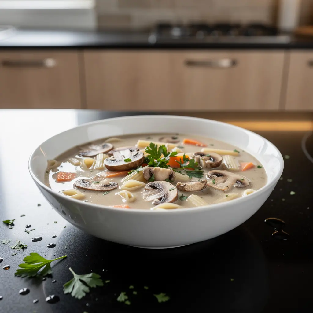 Zuppa di funghi champignon tedesca con pasta – Champignon-Suppe