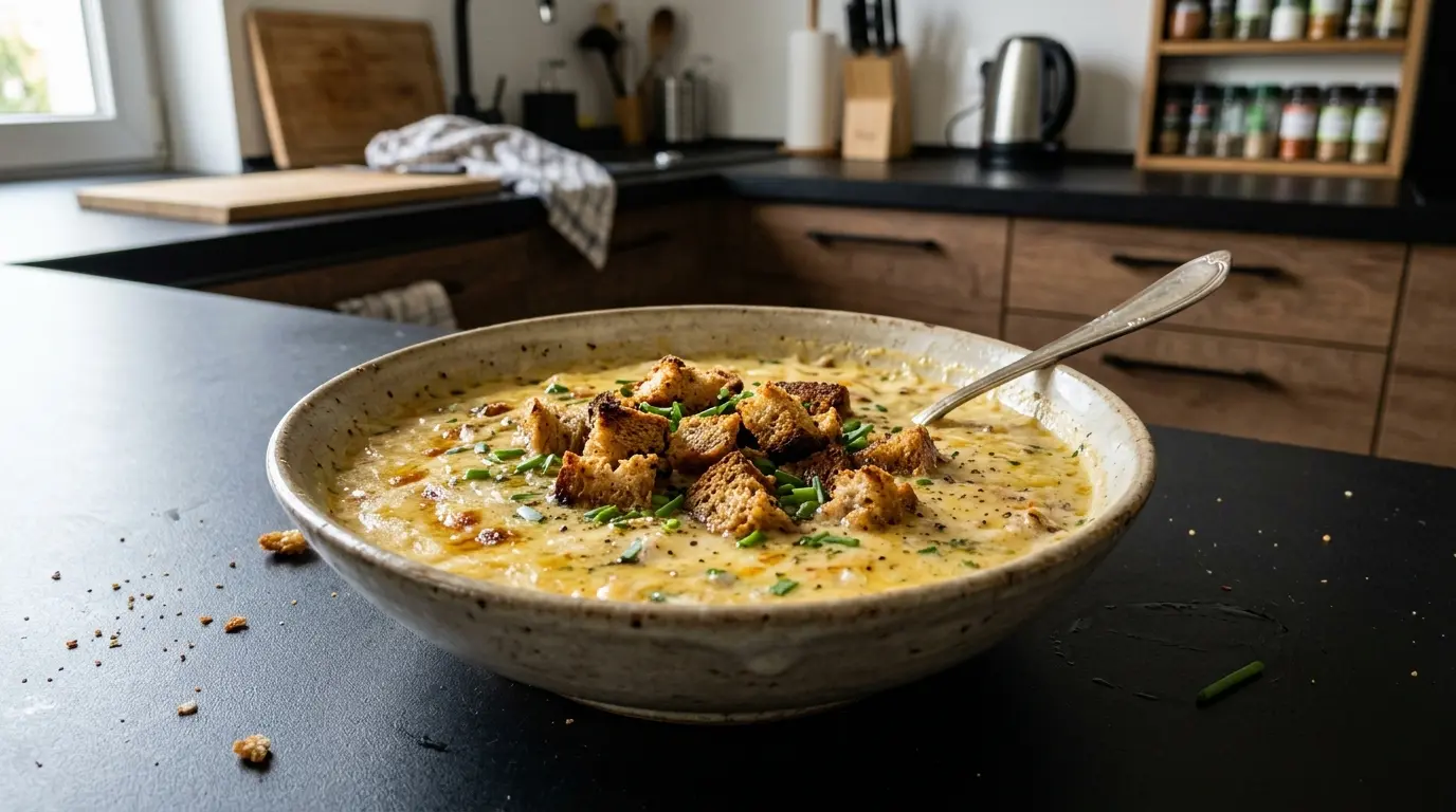 Niemiecka zupa serowa z piwem i grzankami