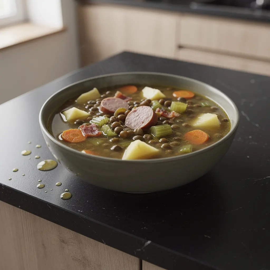 Zuppa tedesca di lenticchie con salsiccia