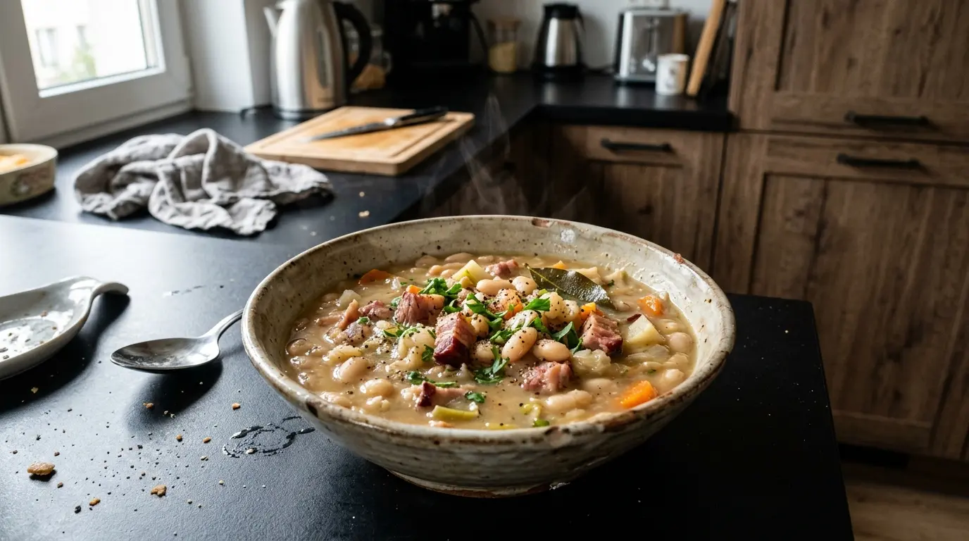 Niemiecka zupa z białej fasoli i boczku