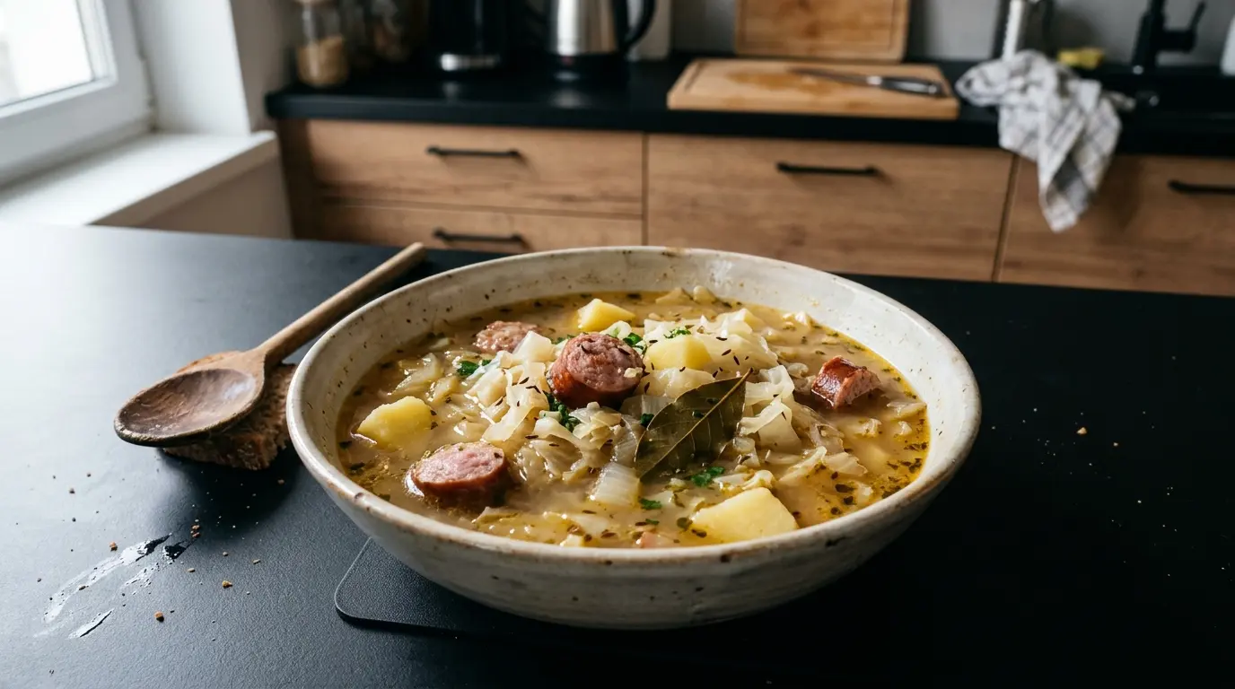 Niemiecka zupa z białej kapusty z kiełbasą