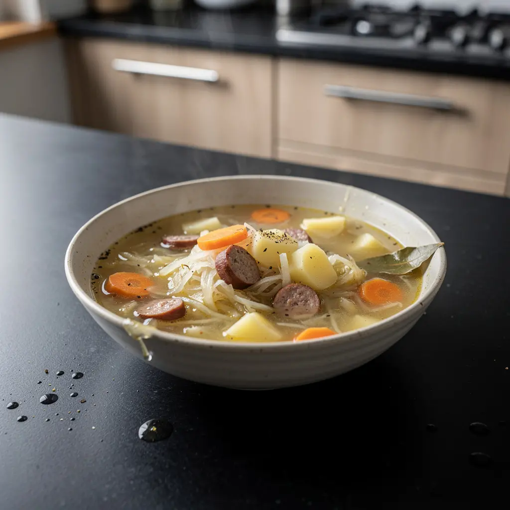 Zuppa tedesca di cavolo bianco con salsiccia
