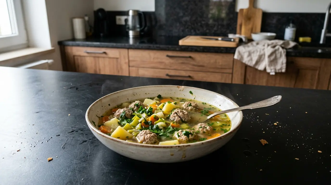 Niemiecka zupa z klopsikami i warzywami Gemüsesuppe mit Klößchen