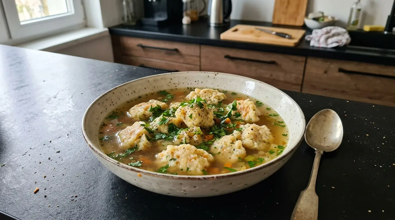 Niemiecka zupa z kluskami serowymi Käseklößchensuppe
