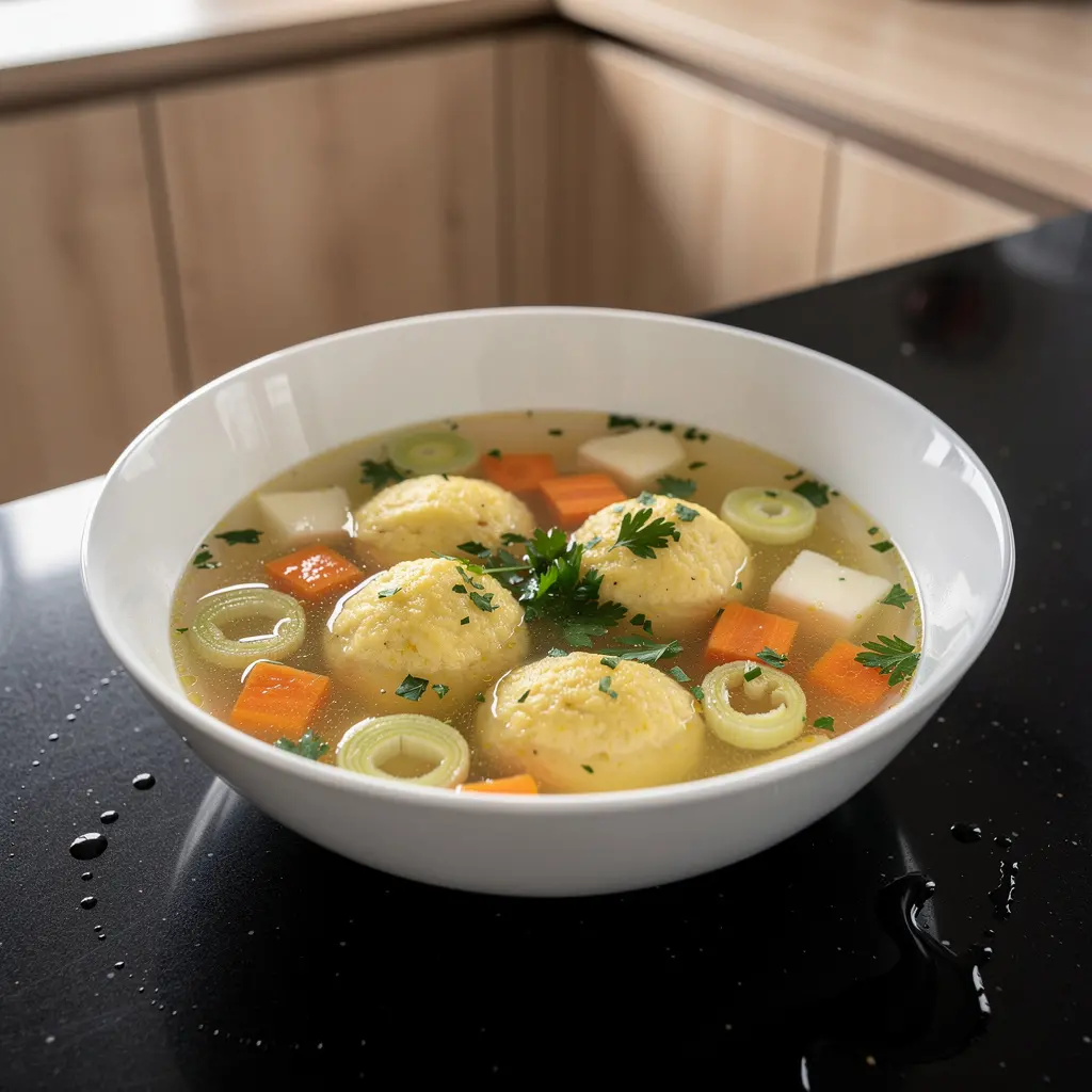 Soupe allemande aux quenelles de semoule (Grießnockerlsuppe)