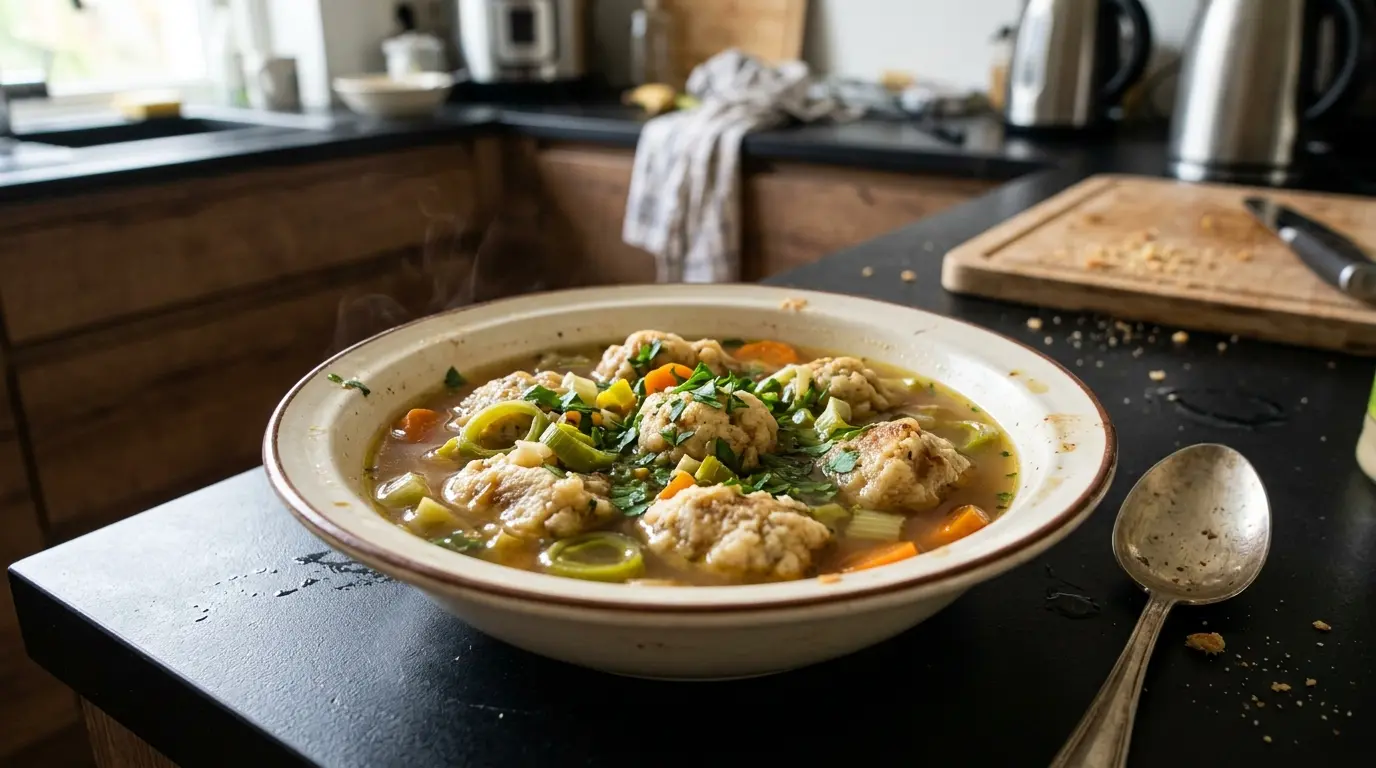 Niemiecka zupa z kluskami chlebowymi Markklößchensuppe inspirowana