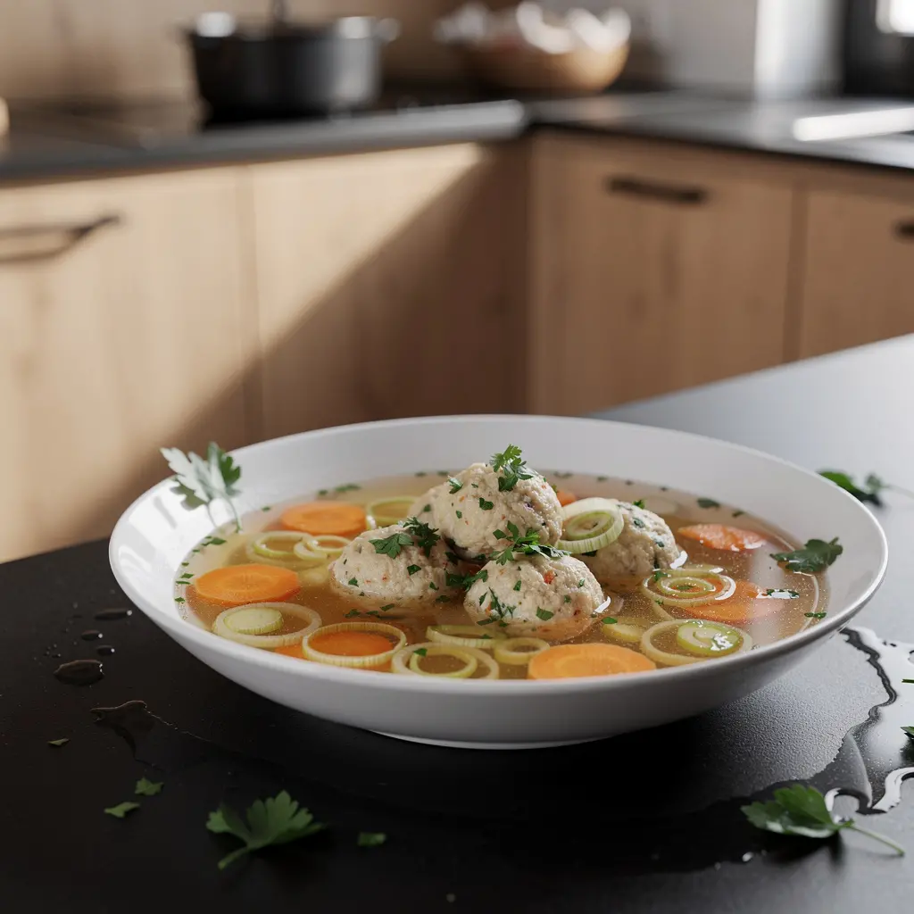 Soupe allemande aux quenelles de pain inspirée de la Markklößchensuppe